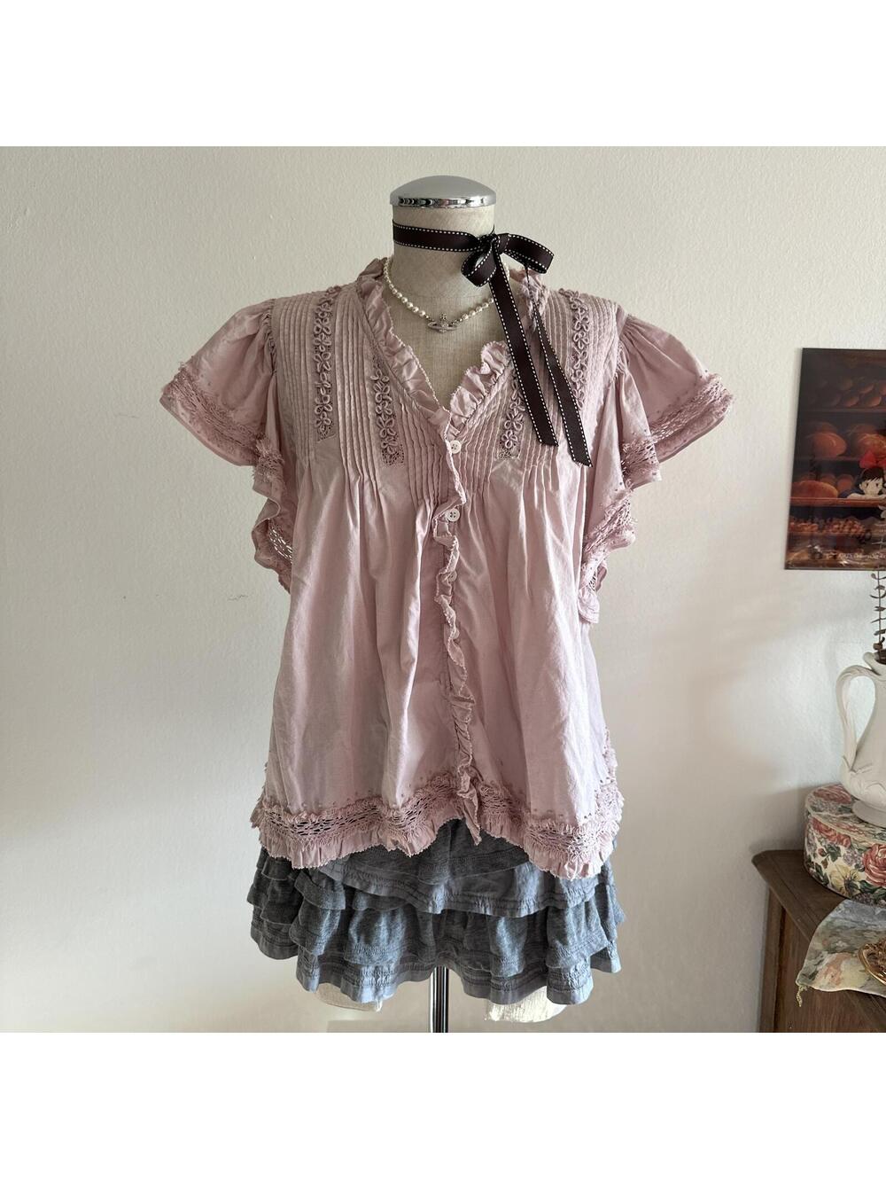 Sea New York Lilith Flutter Sleeve Pink Top